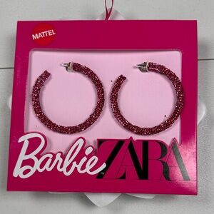 NWT Barbie x Zara Pink Sparkle Hoop Earrings